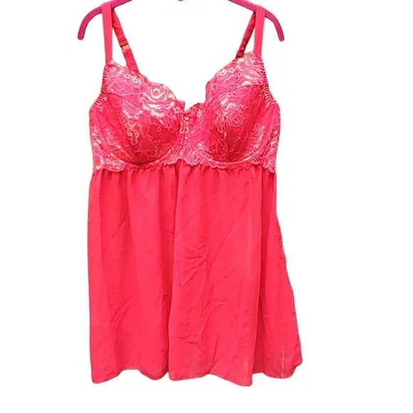 CACIQUE Plus Size Teddy Underwire Red Lace Nightie Babydoll Lingerie 42DDD NWOT - Picture 1 of 12